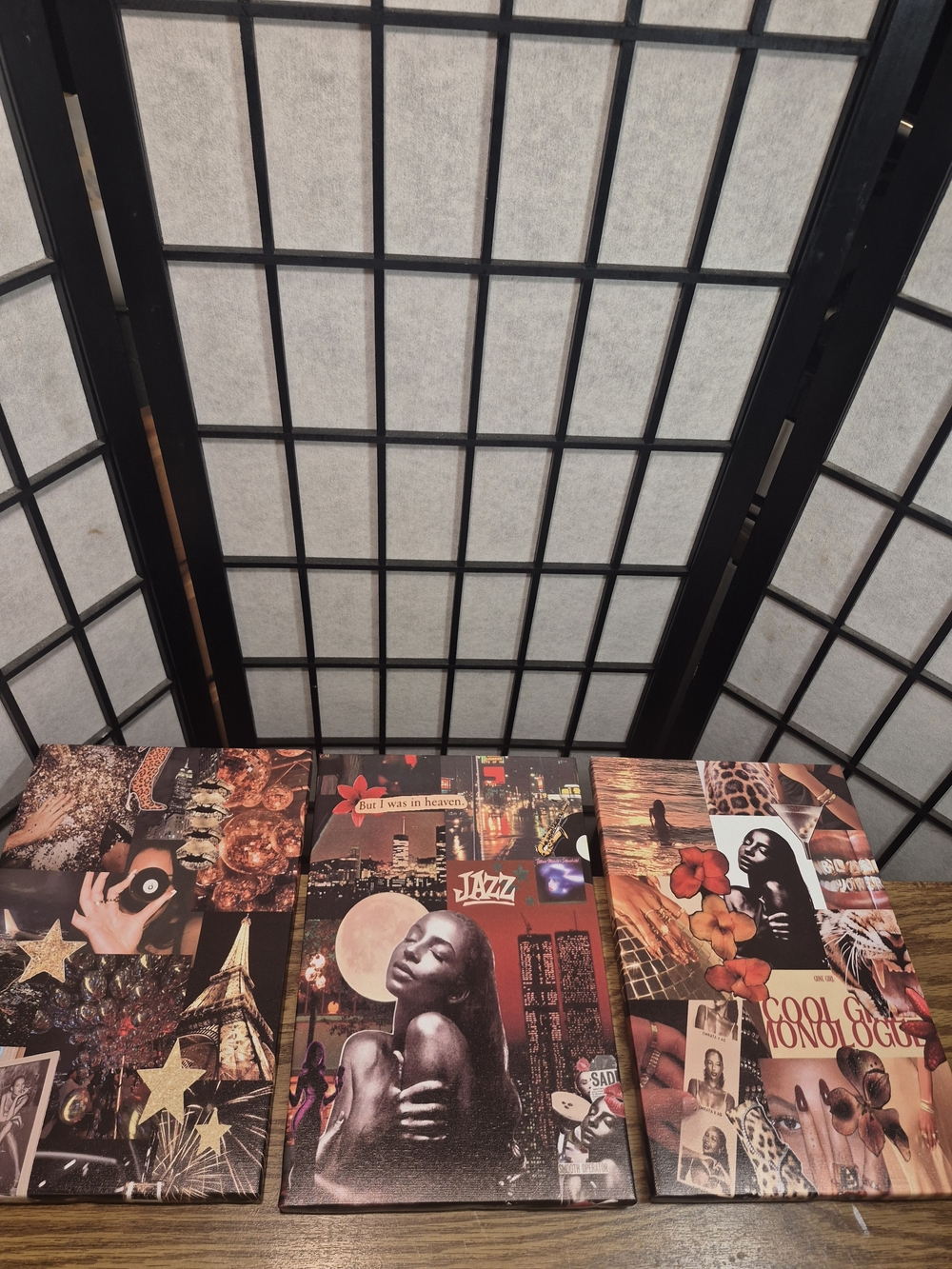 Triptych Vintage Collage Wall Art in Warm Brown & Black Tones "Girls NIGHT out"